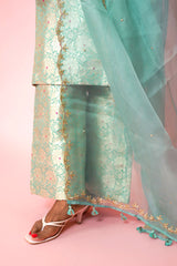 Turquoise Blue Handwoven  Banarasi Silk Suit Set