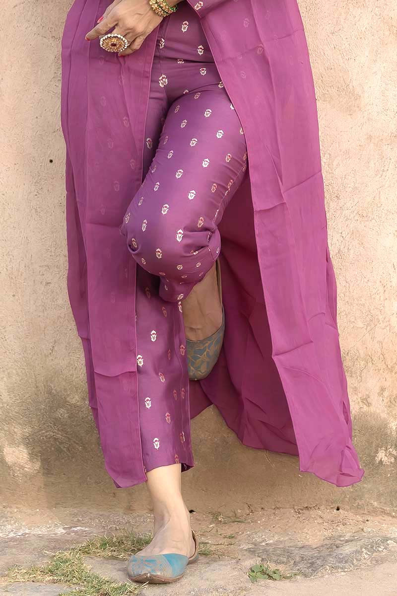Violet Purple Mulberry & Georgette  Silk Co-Ord Set