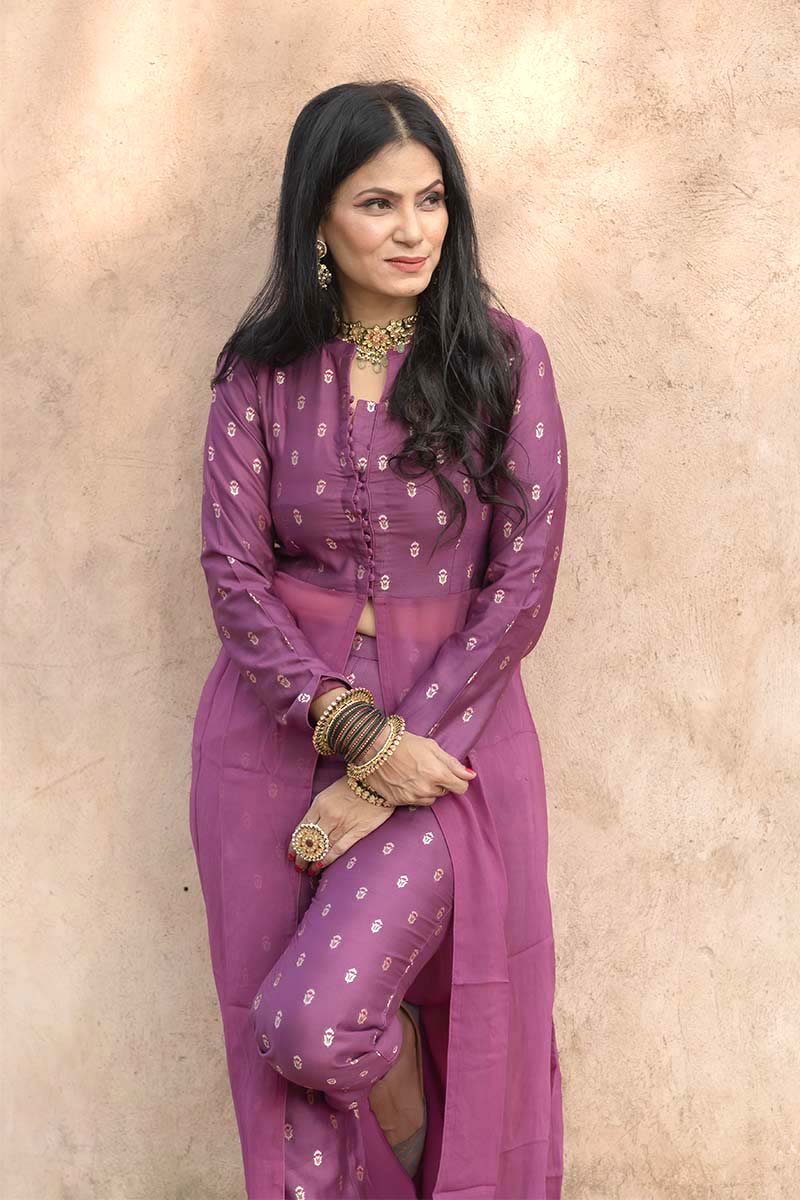 Violet Purple Mulberry & Georgette  Silk Co-Ord Set