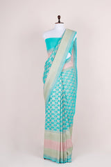 Aqua Blue Handoven Georgette khaddi Silk Saree - Chinaya Banaras