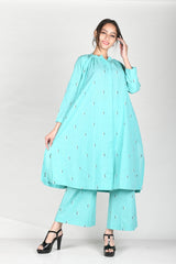 Azureous Blue Cotton Kurta Plazo Set - Chinaya Banaras