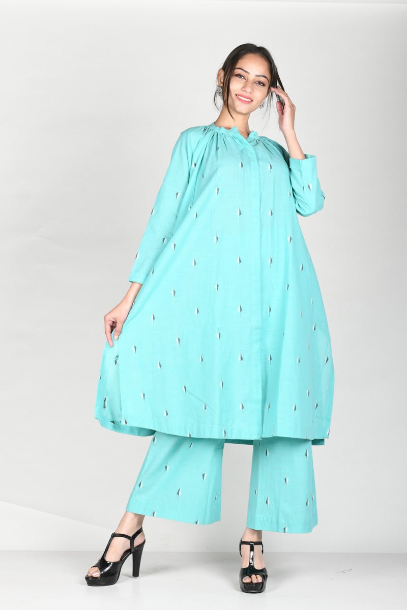 Azureous Blue Cotton Kurta Plazo Set - Chinaya Banaras