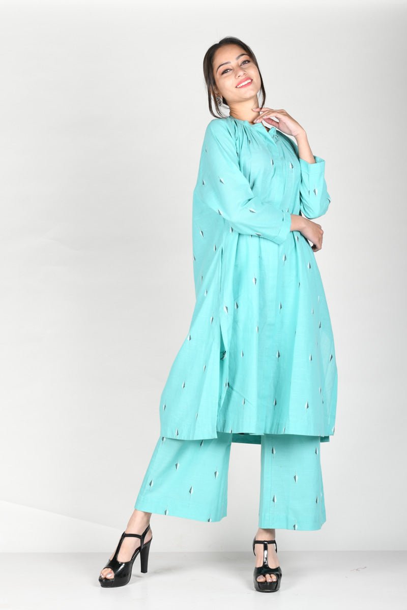 Azureous Blue Cotton Kurta Plazo Set - Chinaya Banaras