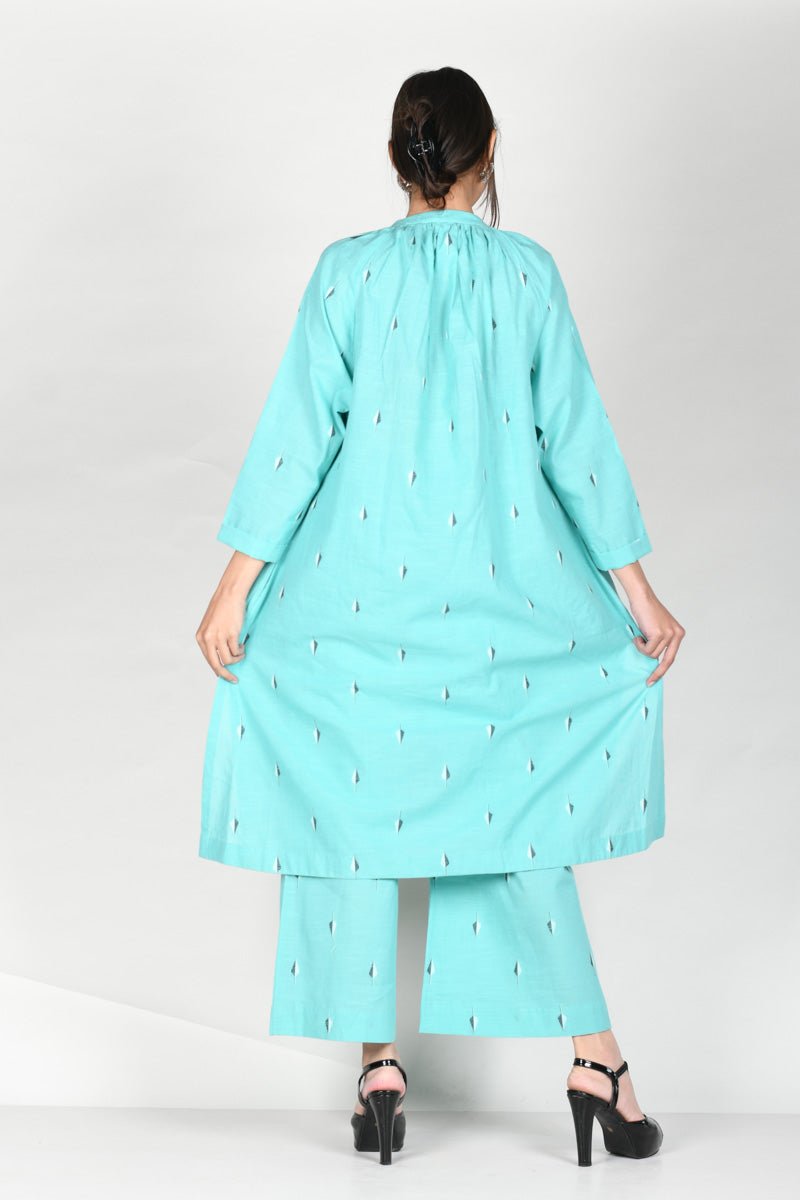 Azureous Blue Cotton Kurta Plazo Set - Chinaya Banaras