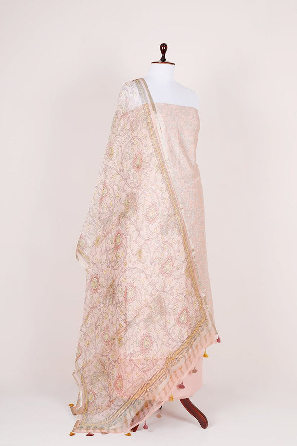 Baby Pink Embroidered Chiniya Silk Dress Material - Chinaya Banaras