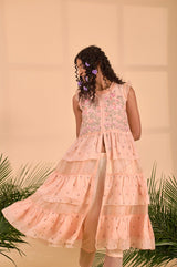 Baby Pink Embroidered Soot Cotton Dress - Chinaya Banaras