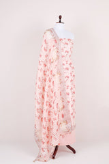 Baby Pink Pichwai Printed Linen Silk Dress Material - Chinaya Banaras