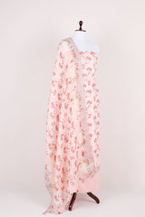 Baby Pink Pichwai Printed Linen Silk Dress Material - Chinaya Banaras