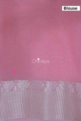 Baby Pink Stripe Woven Banarasi Cotton Saree - Chinaya Banaras