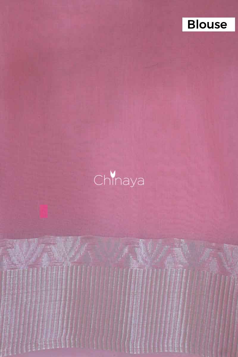 Baby Pink Stripe Woven Banarasi Cotton Saree - Chinaya Banaras