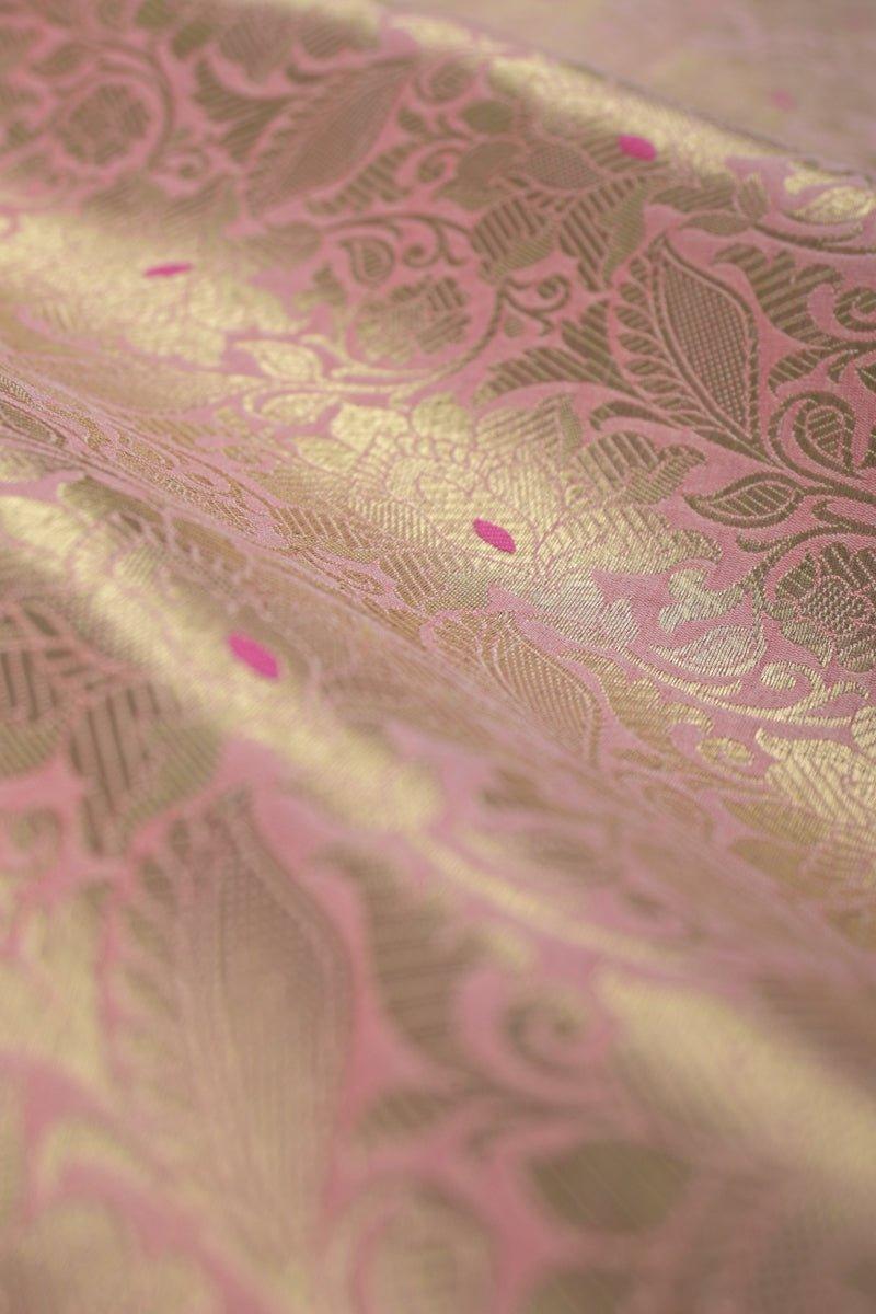 Baby Pink Woven Banarasi Silk Than - Chinaya Banaras