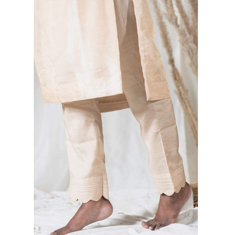 Beige Tissue Silk Kurta Set - Chinaya Banaras