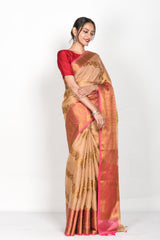 Beige Woven Bnarasi Cotton Saree - Chinaya Banaras