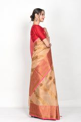 Beige Woven Bnarasi Cotton Saree - Chinaya Banaras