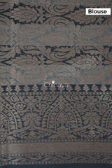Black Check Woven Banarasi Cotton Saree - Chinaya Banaras