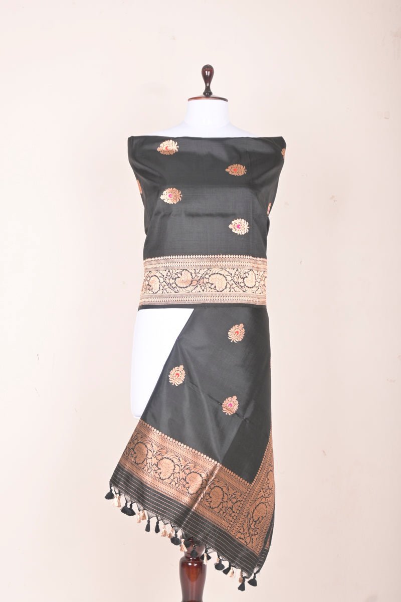 Black Handwoven Banarasi Silk Dupatta - Chinaya Banaras