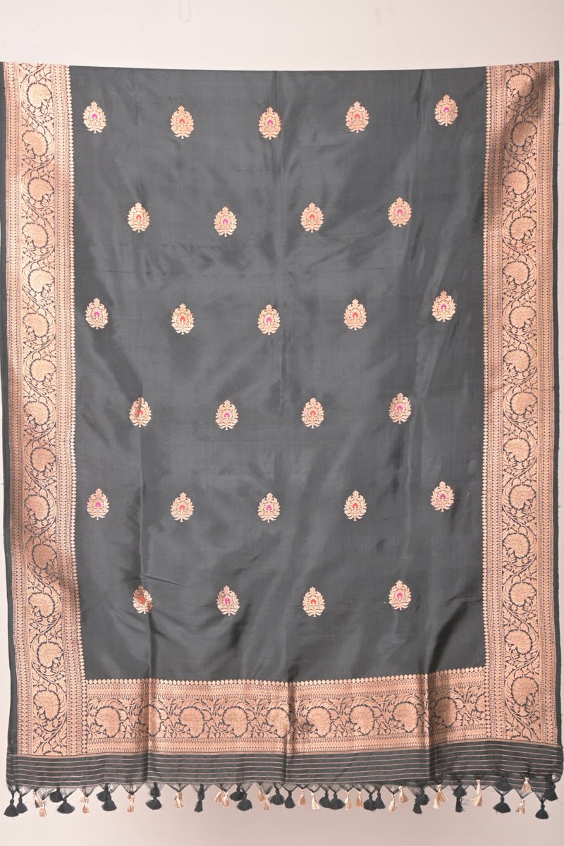 Black Handwoven Banarasi Silk Dupatta - Chinaya Banaras