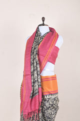 Black & Pink Kalamkari Printed Tussar Silk Saree - Chinaya Banaras