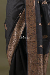 Black Raw Silk Saree - Chinaya Banaras