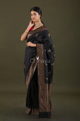 Black Raw Silk Saree - Chinaya Banaras