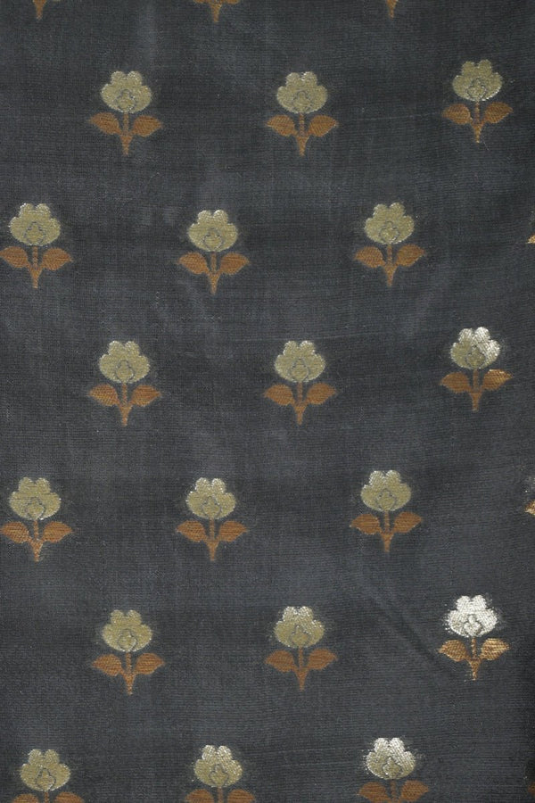 Black Woven Mulberry Silk Dress Material - Chinaya Banaras