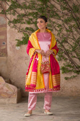 Blooming Blush Pink Handwoven Banarasi Silk Dupatta - Chinaya Banaras