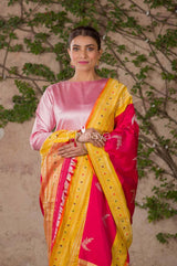 Blooming Blush Pink Handwoven Banarasi Silk Dupatta - Chinaya Banaras