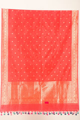 Blooming Red Woven Banarasi Silk Dupatta - Chinaya Banaras