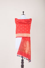 Red Woven Banarasi Silk Dupatta At Chinaya Banaras
