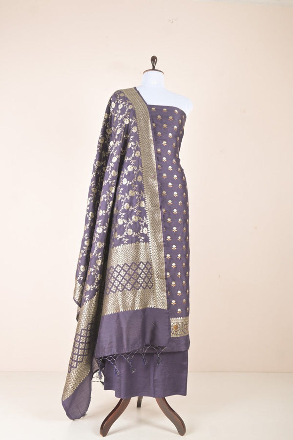 Blueberry Woven Mulberry Silk Dress Material - Chinaya Banaras