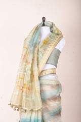 Bluish Grey Floral Digital pRinted Organza Saree - Chinaya Banaras