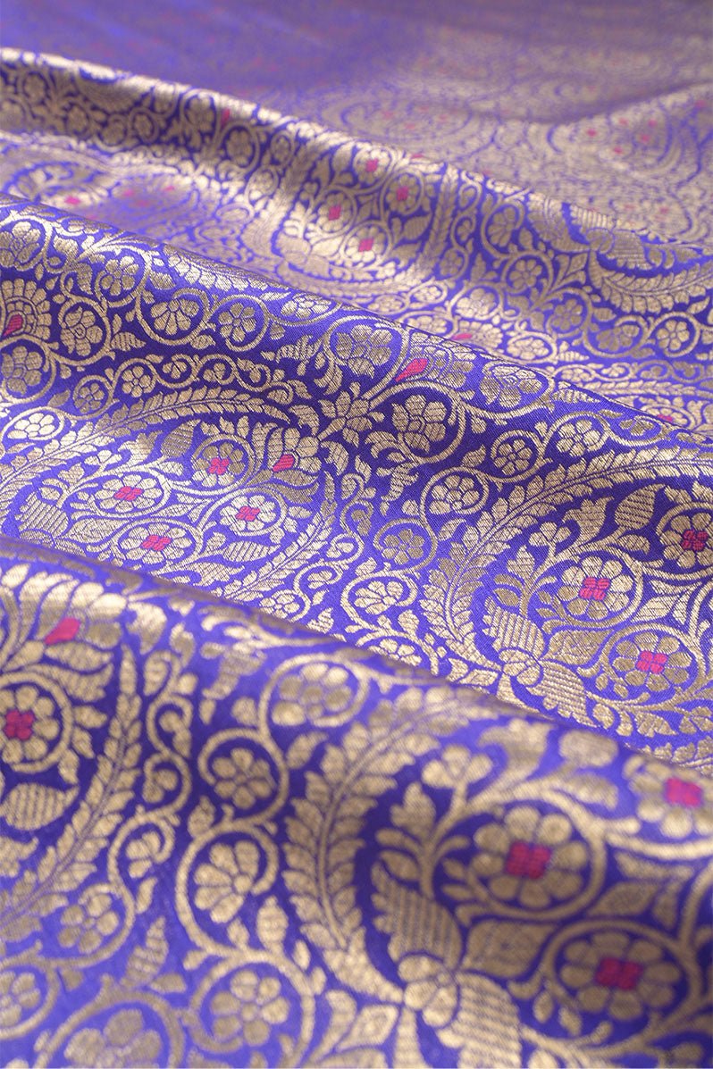 Bluish Purple Handwoven Banarasi Silk Fabric - Chinaya Banaras