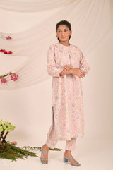 Blush Pink Floral Printed Cotton Kurta Set - Chinaya Banaras