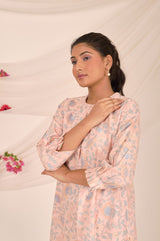 Blush Pink Floral Printed Cotton Kurta Set - Chinaya Banaras