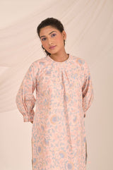 Blush Pink Floral Printed Cotton Kurta Set - Chinaya Banaras