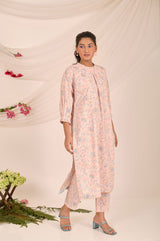 Blush Pink Floral Printed Cotton Kurta Set - Chinaya Banaras