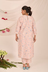 Blush Pink Floral Printed Cotton Kurta Set - Chinaya Banaras