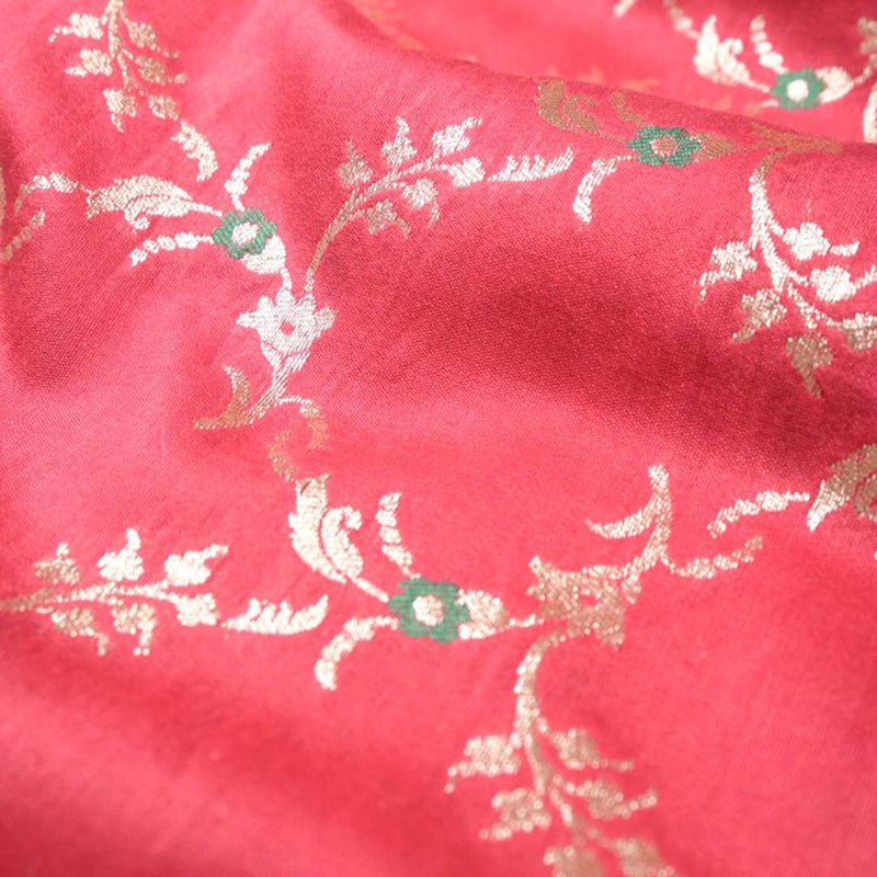 Red handwoven Mulberry Silk Fabric At Chinaya Banaras