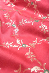 Bright Red handwoven Mulberry Silk Fabric - Chinaya Banaras