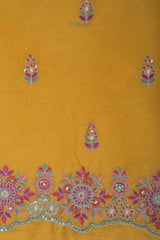 Bright Yellow Embroidered Organza Silk Dress Material - Chinaya Banaras