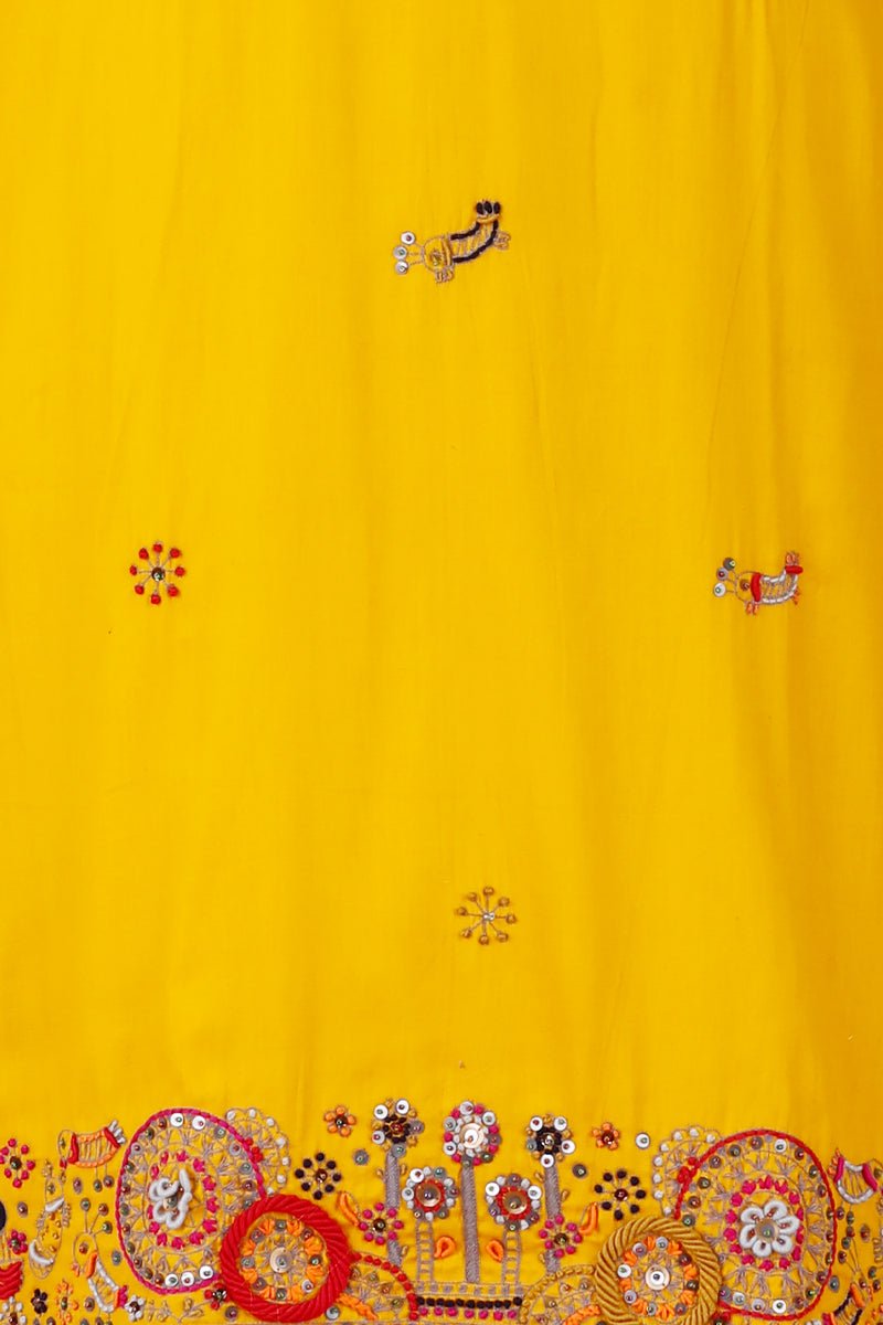 Bright Yellow Zardozi Embroidered Cotton Kurta Pant Set - Chinaya Banaras