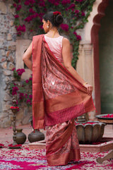 Caramel Coco Muave Floral Printed Chanderi Silk - Chinaya Banaras