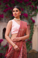 Caramel Coco Muave Floral Printed Chanderi Silk - Chinaya Banaras