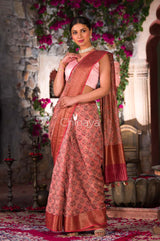 Caramel Coco Muave Floral Printed Chanderi Silk - Chinaya Banaras