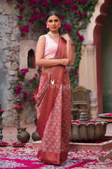 Caramel Coco Muave Floral Printed Chanderi Silk - Chinaya Banaras