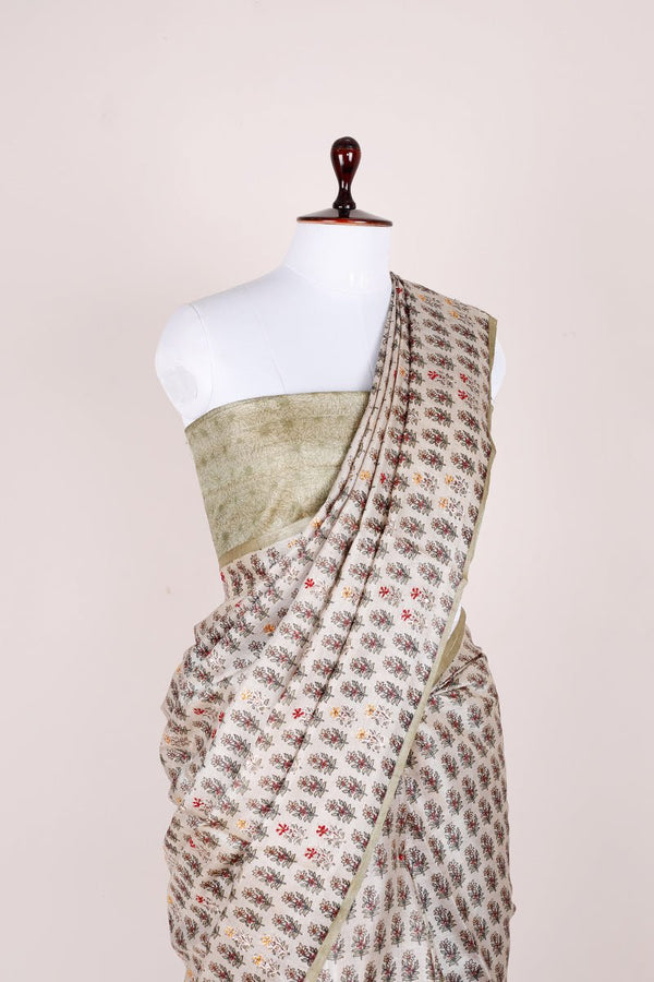 Cloud Grey Embellished Tussar Silk Saree - Chinaya Banaras