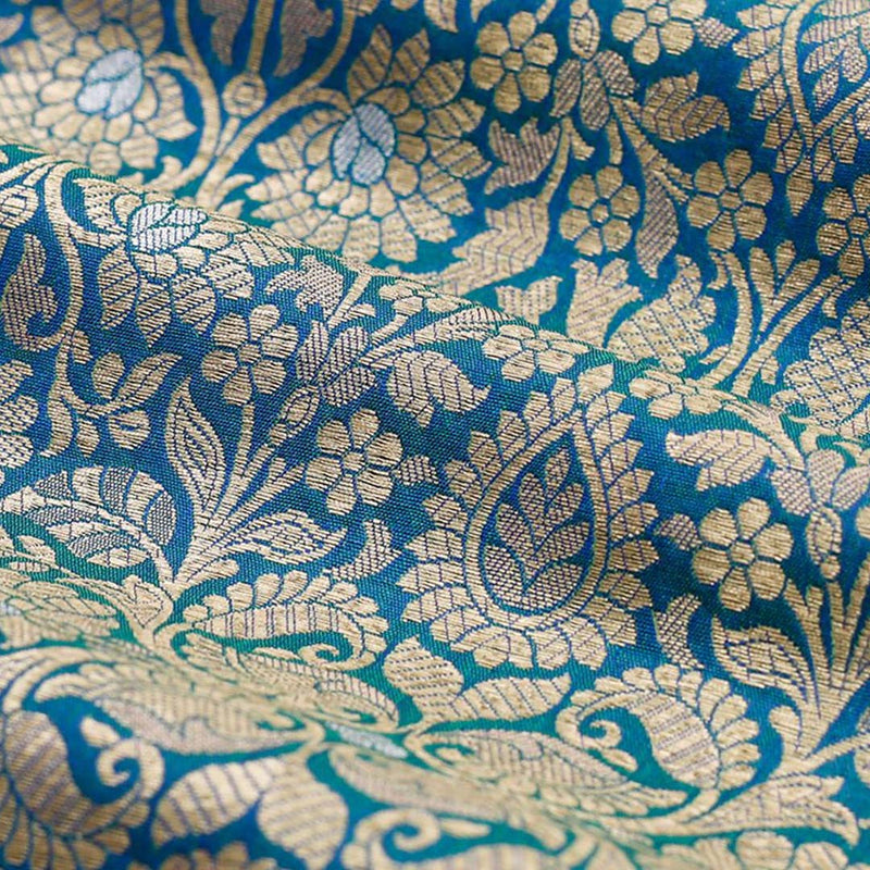 Products Cobalt Blue Handwoven Banarasi Silk Fabric