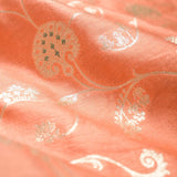 Coral Peach Floral Jaal Handwoven Mulberry Silk Fabric At Chinaya Banaras