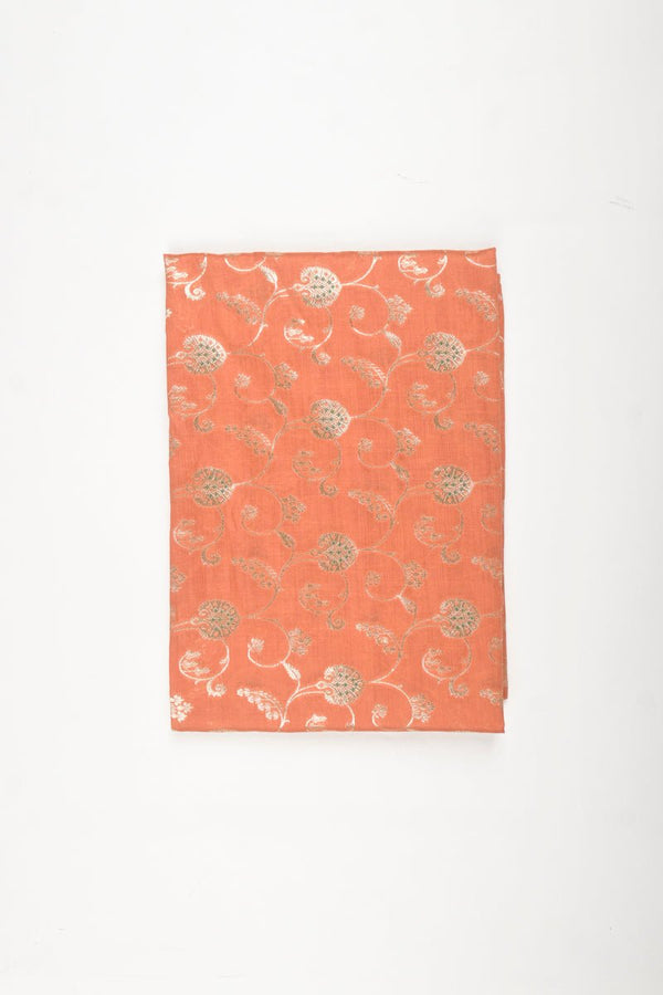 Coral Peach Floral Jaal Handwoven Mulberry Silk Fabric