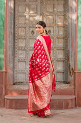 Crimson Cocoon Red Handwoven Banarasi Silk Saree - Chinaya Banaras